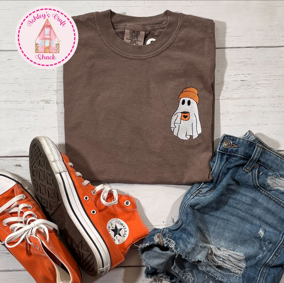 Embroidered Coffee Ghost Tee Shirt