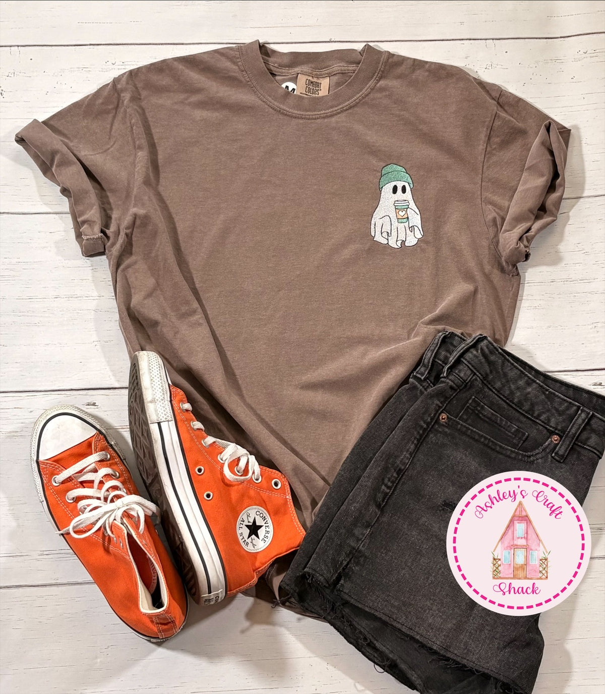 Embroidered Coffee Ghost Tee Shirt