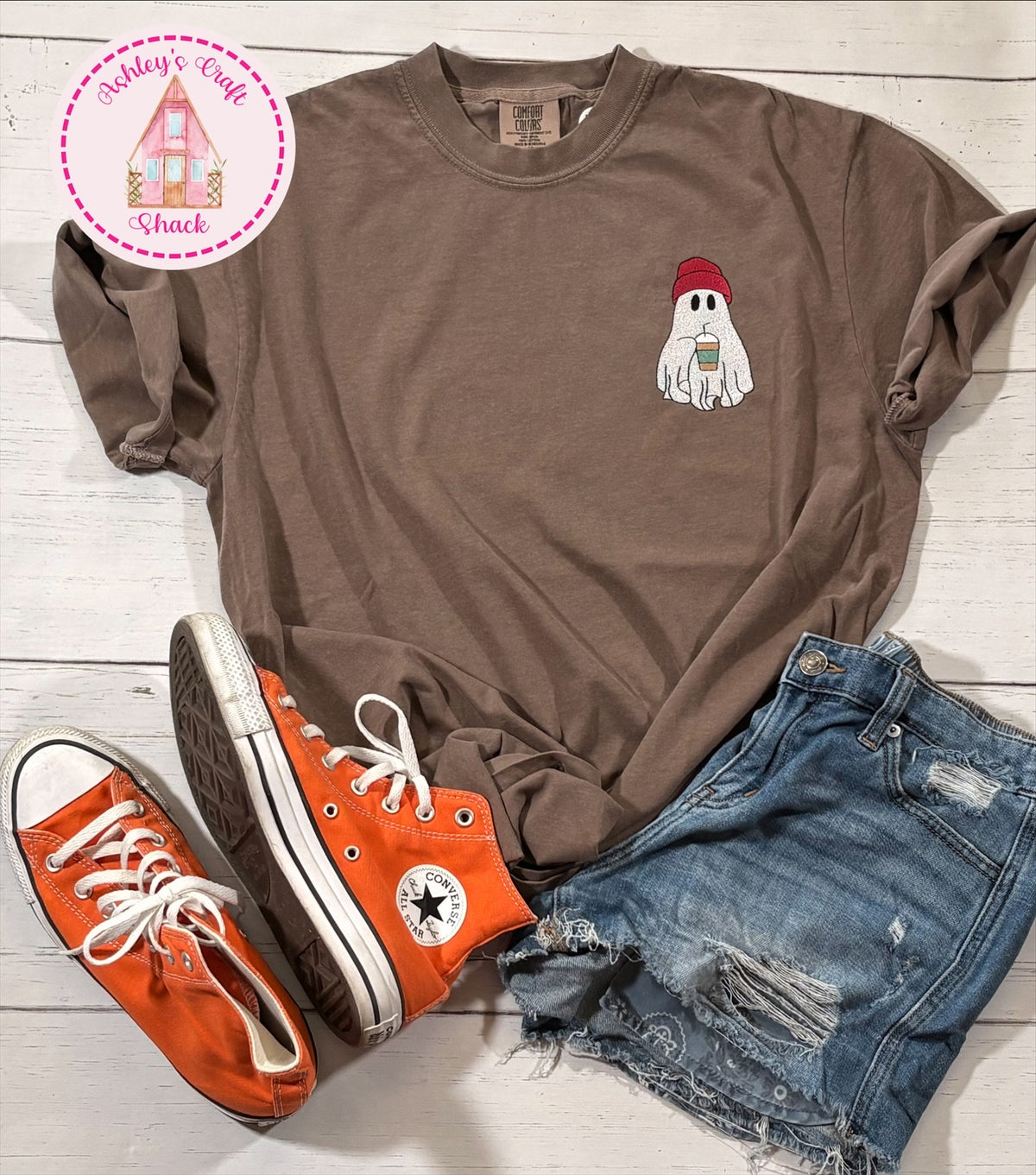 Embroidered Coffee Ghost Tee Shirt