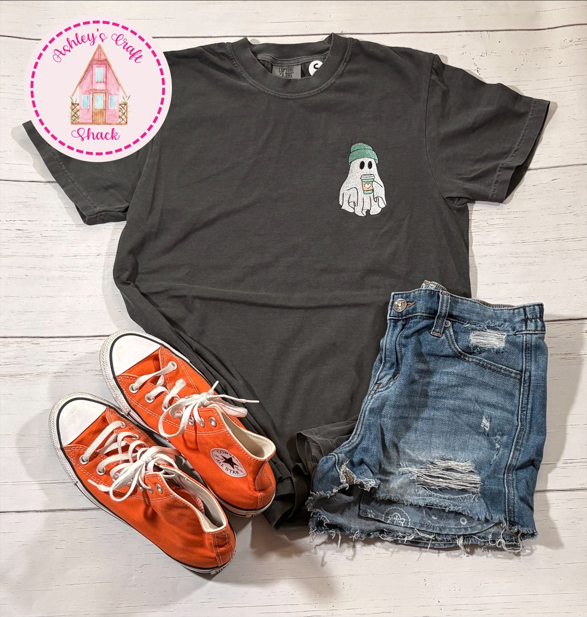 Embroidered Coffee Ghost Tee Shirt