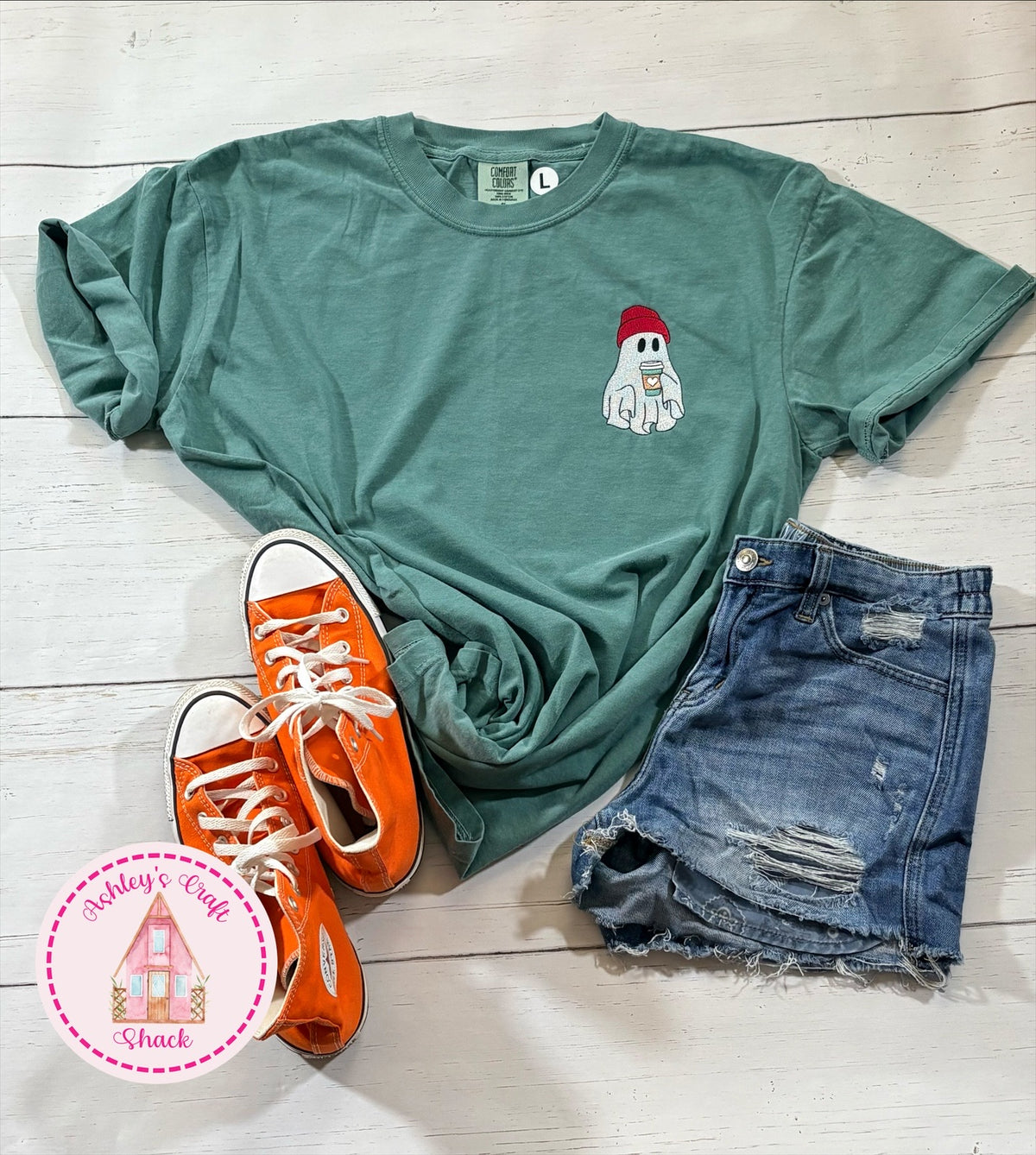 Embroidered Coffee Ghost Tee Shirt